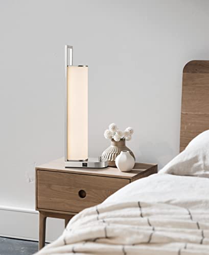 Cal Lighting Zamora LED Metal Night Stand/Table Lamp with Dimmer Switch, 2 USB Ports, Brushed Steel, Model LA-8032DK-1