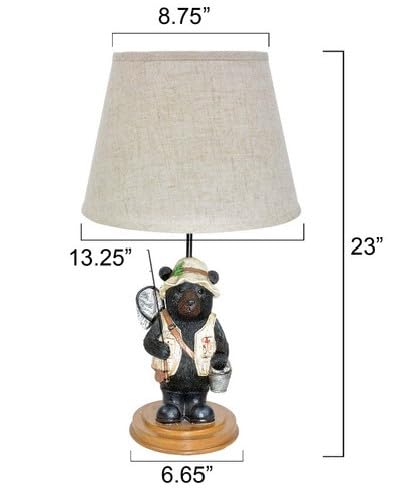 BLACK FOREST DECOR Fisherman Bear Accent Lamp - Vintage Rustic Home Décor - 23" x 13.25" - Beige for Cabin, Living Room, Desk