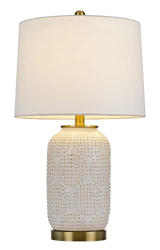 Cal 24in Sedalia Ceramic Table Lamp, Ivory, Antique Brass, Model BO-3022TB, 13inW x 24inH