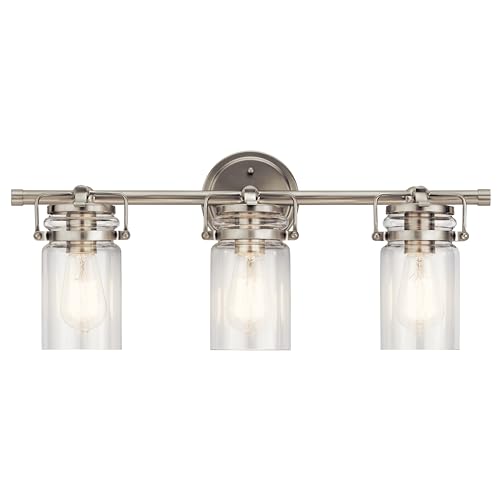 Kichler Brinley 15.75'' Vanity Light In Brushed Nickel, 2-Light Farmhouse Bathroom Vanity Light With Clear Glass, (15.75'' W X 1