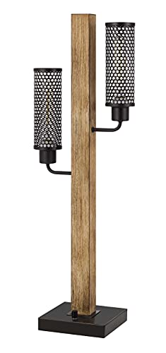 Cal 32in Height Lenox Light Oak Rubber Wood and Metal Table Lamp, Model BO-3008TB, Light Oak Finish