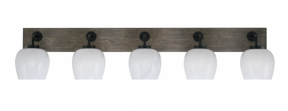 Toltec Lighting 1775-Mbdw-4811 Oxbridge - 5 Light Bath Bar-9.75 Inches Tall And 46.75 Inches Length, Finish Color: Matte Black/Painted Distressed Wood-Look Metal, Glass Color: White Marble
