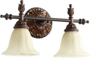 Quorum International Two-Light Vanity Light, Rio Salado Collection, Toasted Sienna/Mystic Silver, Model 5157-2-44, Glass