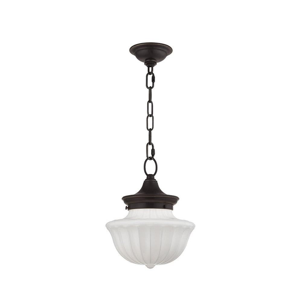 Hudson Valley Lighting 5009-OB Dutchess - One Light Small Pendant, Old Bronze Finish with White Glass, 9