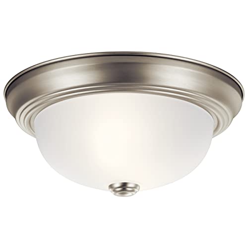 Kichler 8111Ni Flush Mount Round Glass Ceiling Lighting, Brushed Nickel 2-Light (12'' W X 7'' H) 120 Watts