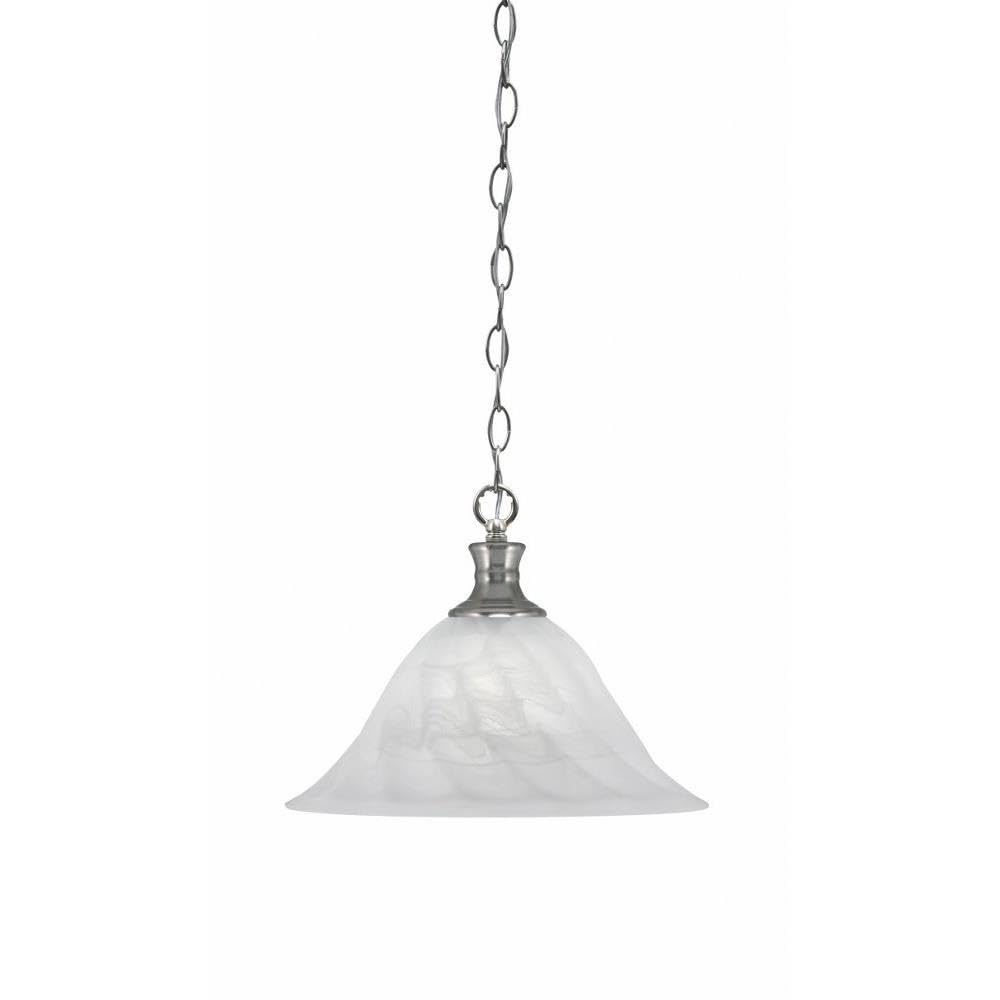 Toltec Lighting 96-BN-5731 Chain - 1 Light Chain Hung Pendant-10.75 Inches Tall and 14 Inches Wide, Finish Color: Brushed Nickel, Glass Color: White Alabaster Swirl