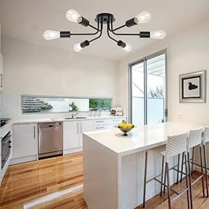 Tuluce Semi Flush Mount Ceiling Light Fixture 6-Light Modern Sputnik Chandelier Lighting Black Vintage Metal Ceiling Lamp E26 Li