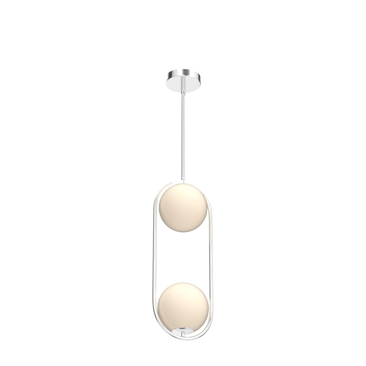 SeeU Chrome Pendant Light Fixture - Mid Century Design with White Globe Glass Shade, 2 Lights for Kitchen Island, Dining Room, Bedroom