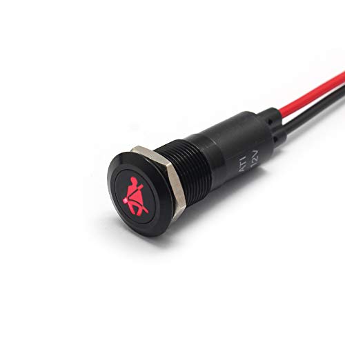 Alpinetech PLB12MS 12mm 12 12V LED Metal Signal Indicator Pilot Dash Light (Seat Belt Warning)