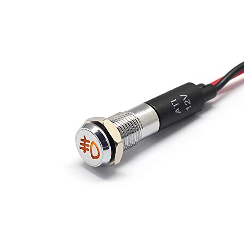 Alpinetech PL8MS 12V LED Metal Signal Indicator Dash Light, Fog Light 1, 8mm, with Symbols