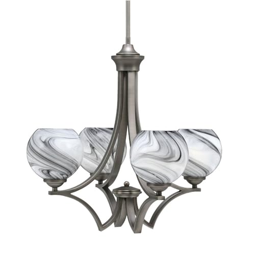 Toltec Lighting 564-Gp-4109 Zilo - 4 Light Uplight Chandelier-19.75 Inches Tall And 20.75 Inches Wide, Finish Color: Graphite, Glass Color: Onyx Swirl