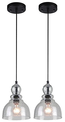 Westinghouse Industrial Mini Pendant Light, Handblown Clear Seeded Glass, Brushed Nickel Finish, 2-Pack, Oil Rubbed Bronze