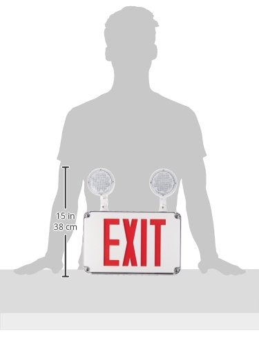 Morris LED Wet Location Combo Exit Sign & Emergency Light, Red Legend, Model 73456, Not Remote Capable, White Housing