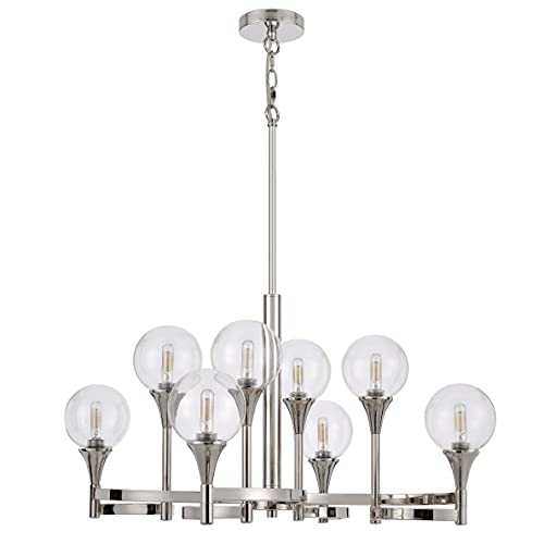 Cal 29in Chrome Metal Chandelier with Clear Glass Shades, Model FX-3759-8, 44inW x 29inH