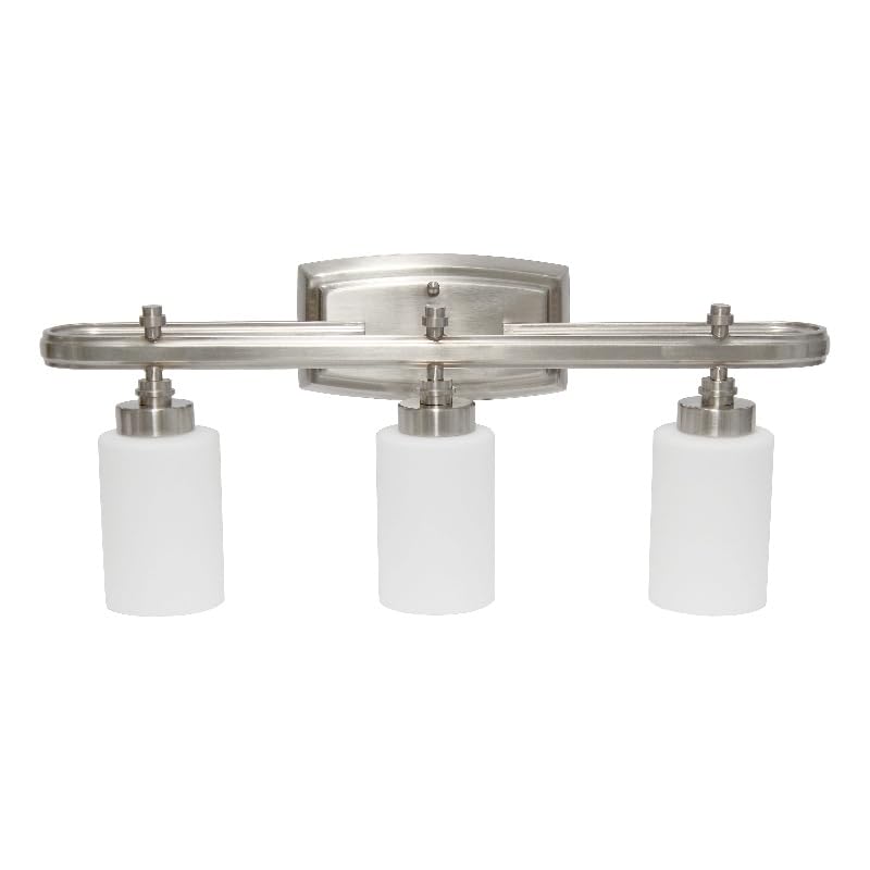 All The Rages 3-Light Metal Vanity Fixture, Opaque Shade, Brushed Nickel, Model LHV-1006-BN