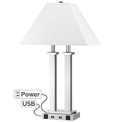 Cal Lighting Two Light Desk Lamp, Brushed Steel, 17inL x 11inW x 26inH, Model CALLA-60003DK-4RBS