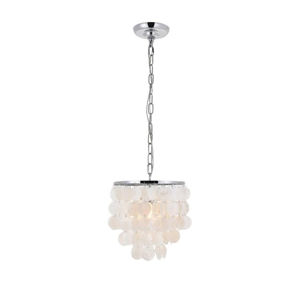 Living District 1-Light Mid-Century Chrome Pendant Light With White Shell Shade
