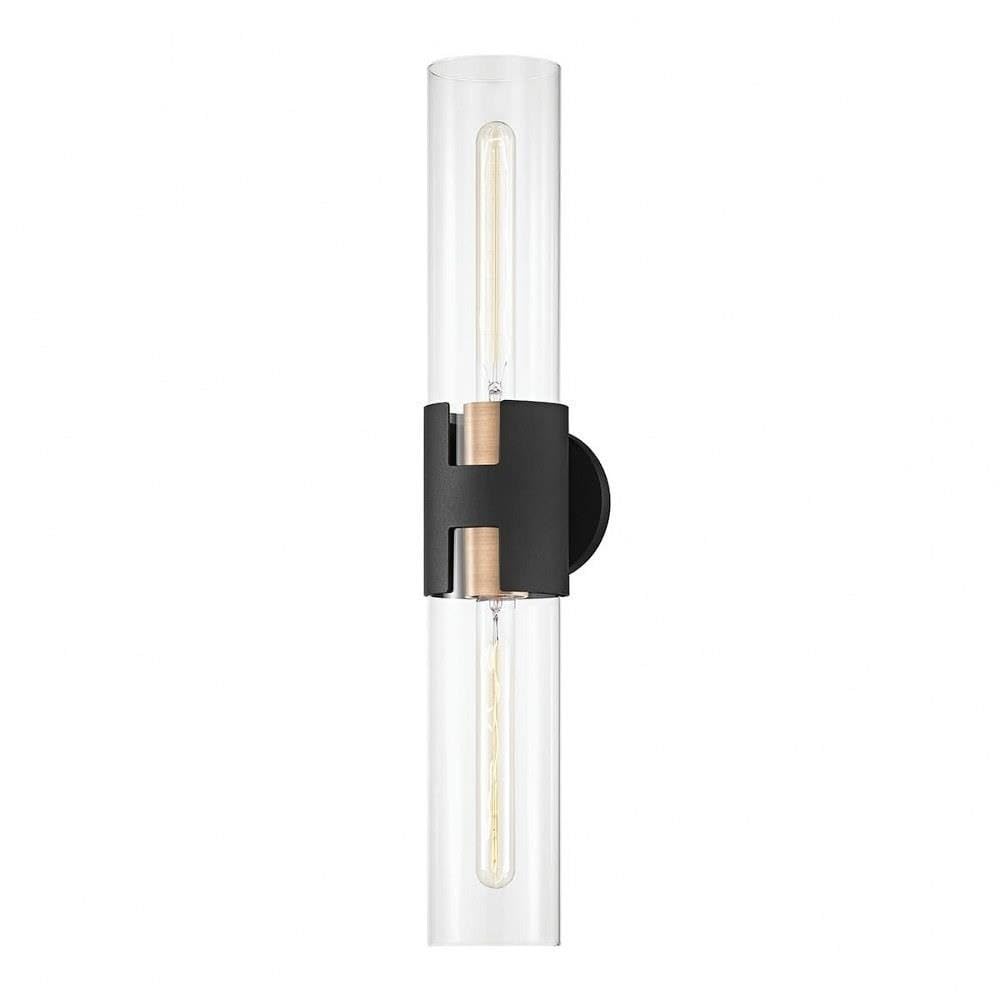 Troy Lighting Amado 25.75 Wall Sconce | Patina Brass and Textured Black | Clear Glass | Modern 2-Light Sconce | Made of Aluminum