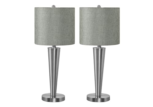 Monarch Specialties 9642 Lighting, Set Of 2Table Lamp, Usb Port Included, Nickel Metal, Grey Shade Lighting-2Pcs/24 H Table, 10" L X 10" W X 24" H, Silver