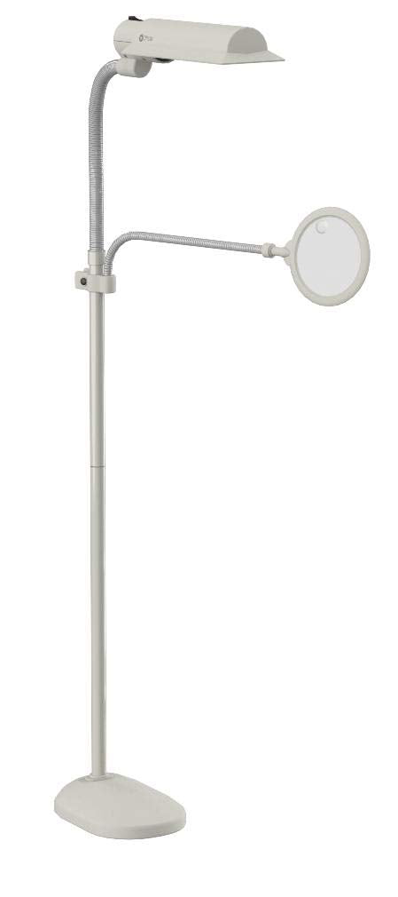 OttLite 18w Floor Lamp with 3X Magnifier, Flexible Neck, Dove Grey, Model W9437T-SHPR, Ideal for Crafting, Sewing, and Reading