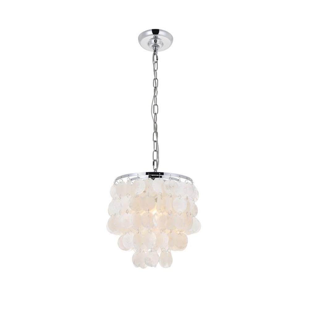 Living District 1-Light Mid-Century Chrome Pendant Light With White Shell Shade
