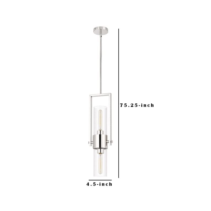Benjara Pendant with Cylindrical Rotatable Glass Shade, Chrome