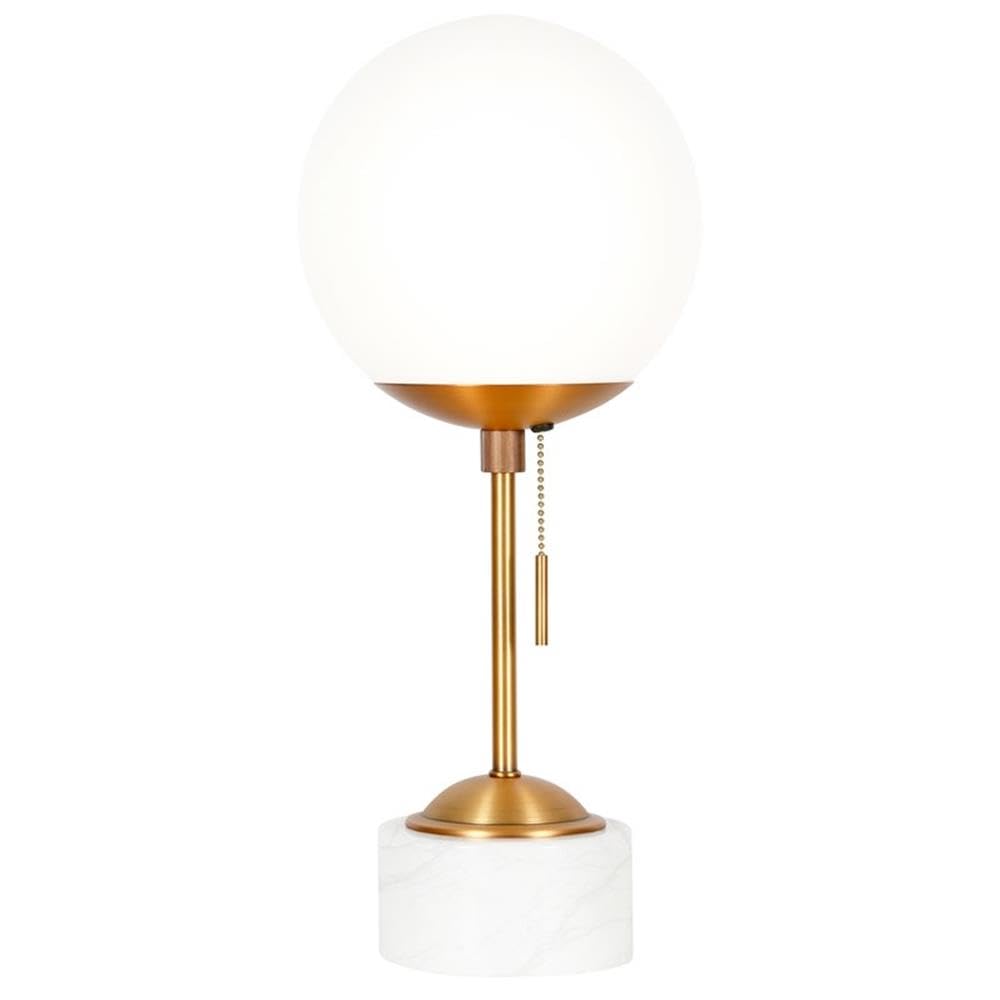 Reagan 17.75 Tall Table Lamp with Glass Shade in Brass/ White Marble/White Milk