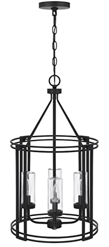 Cal Lighting Luton Cage Metal Chandelier, FX-3777-4, Iron, Glass Shades, 15.75inW x 26.13inH