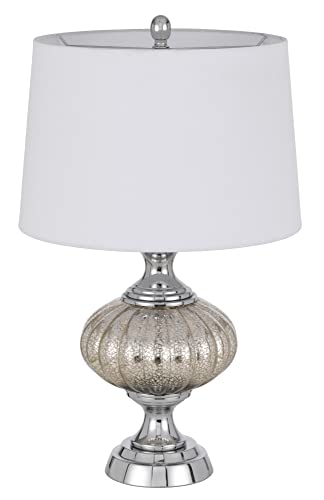 Cal Lighting BO-3035TB Table Lamp, Metal/Glass, 16inW x 26.5inH, Chrome/ le, Hardback Taper Drum Shade