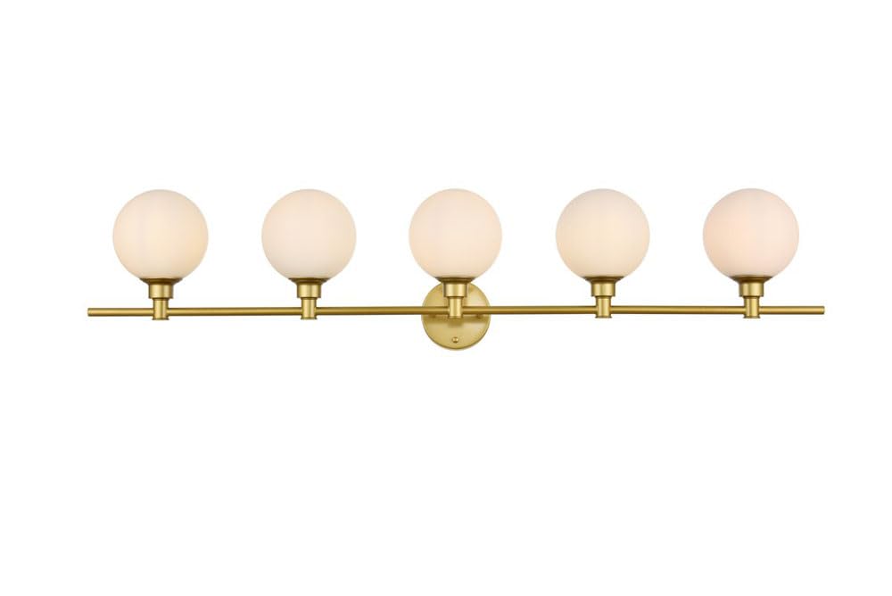 Living District Cordelia 5-Light Iron/Glass Bath Sconce in Brass/Frosted White