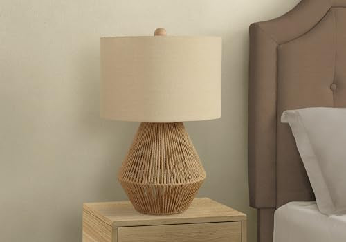Monarch Specialties I 9628 Lightingtable Lamp, Brown Rope, Beige Shade, Transitional