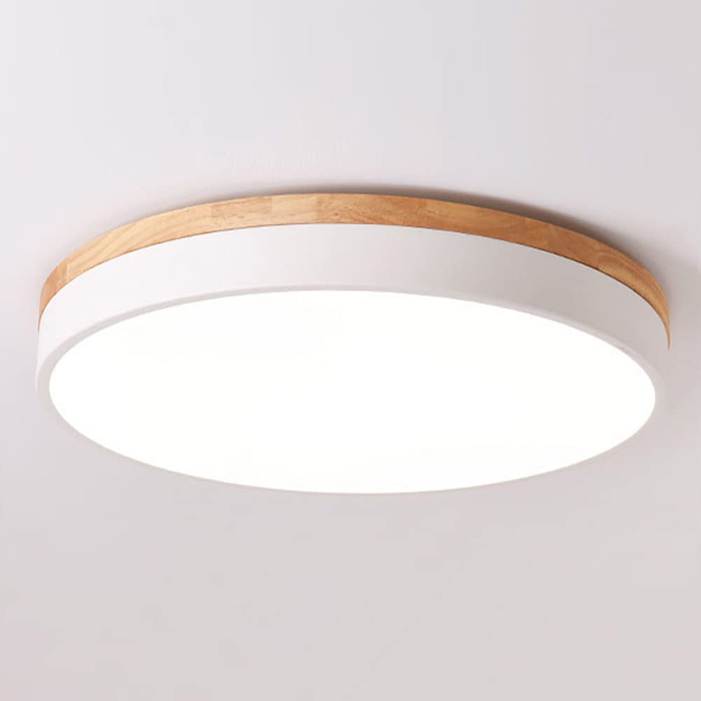 Yiisem Dimmable Wood LED Flush Mount Ceiling Light, 11.8in Modern, 5CCT 2700K-6000K, White Finish, Model 2022052404