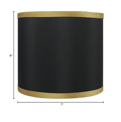 Urbanest Black With Gold Trim Faux Silk Classic Drum Lampshade, 8-Inch By 8-Inch By 7-Inch