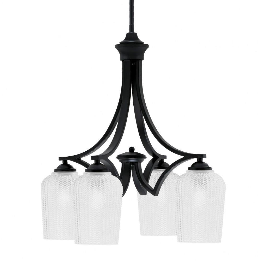 Toltec Lighting 568-Mb-4250 Zilo - 4 Light Downlight Chandelier-22 Inches Tall And 20 Inches Wide, Finish Color: Matte Black, Glass Color: Clear Textured