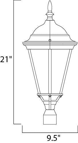 Maxim 1 Light Post Mount Fixture, 21 Inch, Dimmable, LED Compatible, Black Finish, Model 1005BK