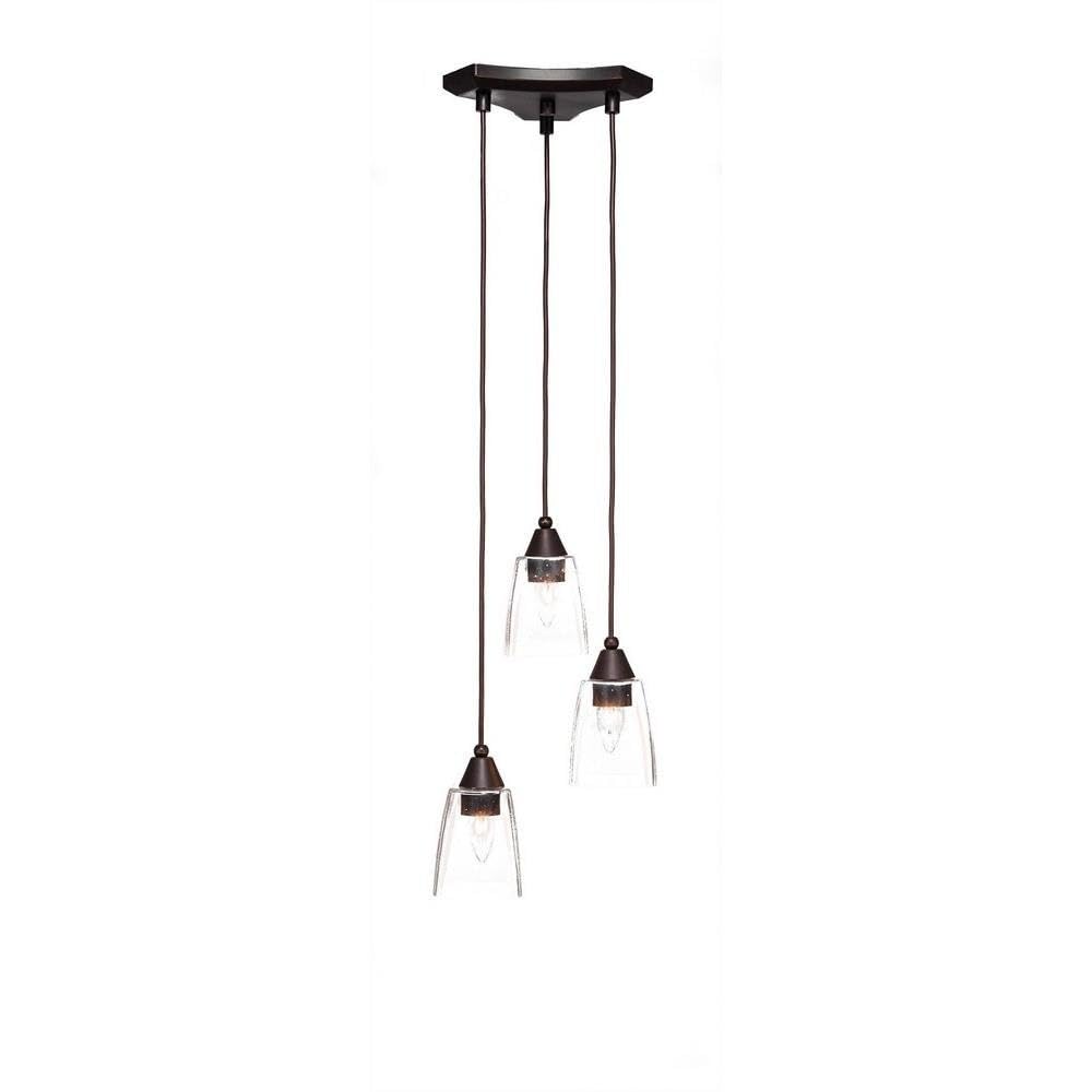 Toltec Lighting 28-Dg-461 Europa 3 Light Multi Light Mini Pendant Shown With 4.5 Clear Bubble Glass, Dark Granite