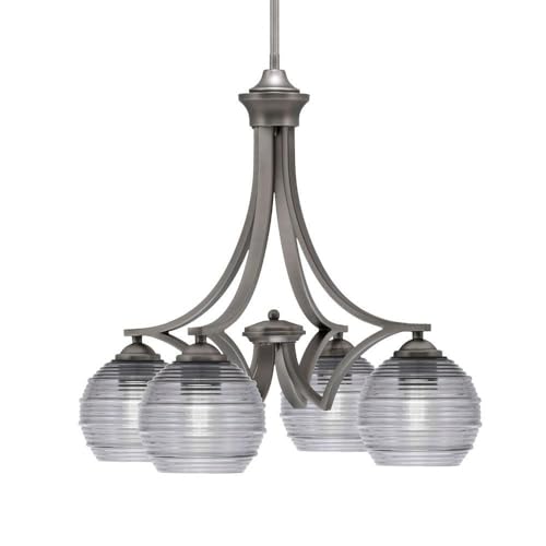 Toltec Lighting 568-Gp-5112 Zilo - 4 Light Downlight Chandelier-20 Inches Tall And 21 Inches Wide, Finish Color: Graphite, Glass Color: Smoke Ribbed