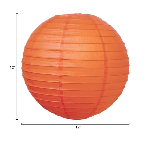 Luna Bazaar Premium Paper Lantern Lamp Shade (12-Inch, Parallel Ribbed, Mango Orange) - Chinese/Japanese Hanging Decoration - Fo