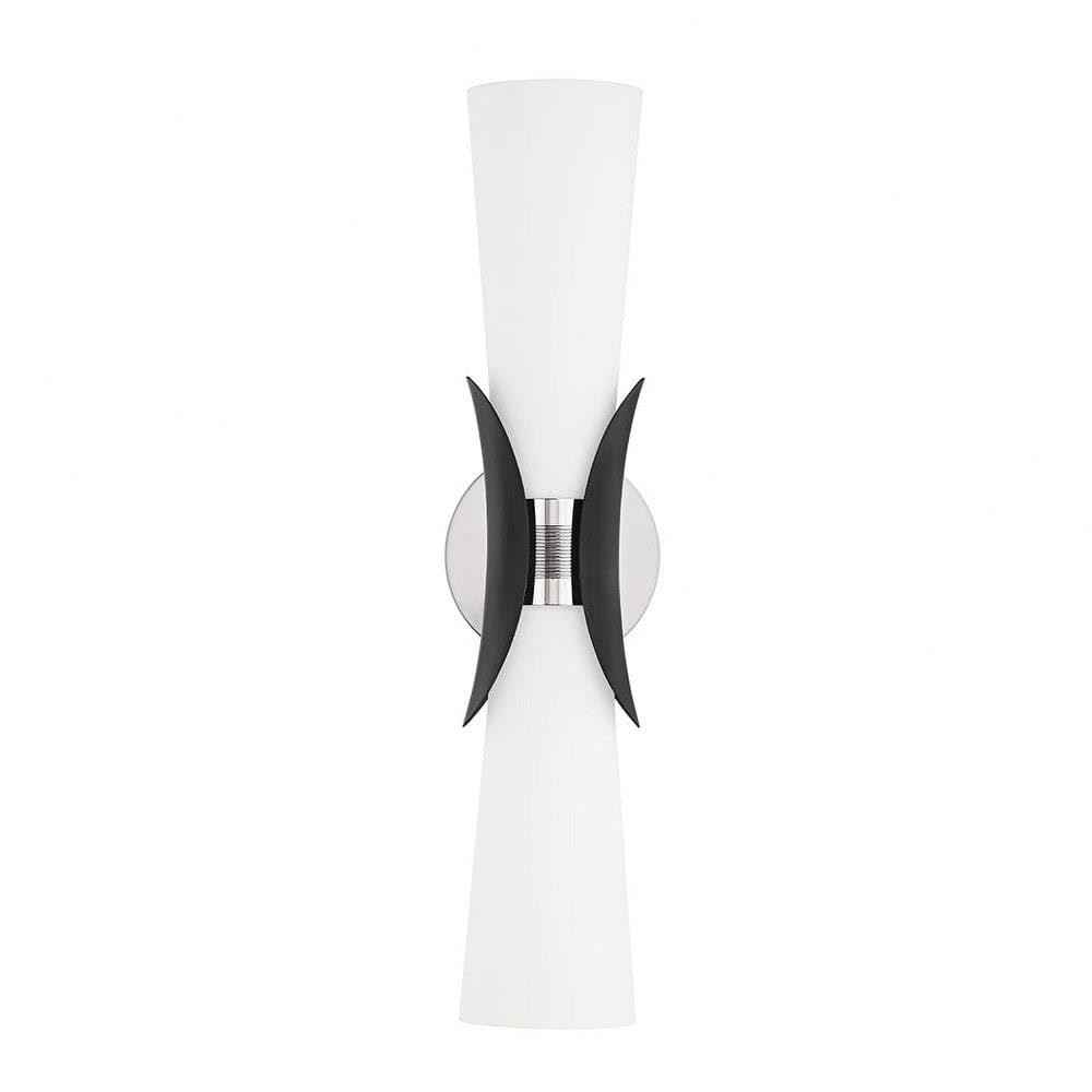Troy Lighting Muncie 21 Wall Sconce | Polished Nickel and Soft Black | Opal Etched Glass | Modern 2-Light Sconce | Made of Alumi