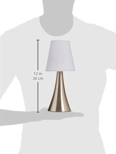 Simple Designs Lt2014-Wht-2Pk Brushed Nickel Mini Touch Table Lamps, Fabric Shades, Pack Of 2, White