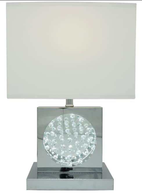 SH Lighting LED Table Lamp, 22in Tall, Crystal Decor, USB Port, Power Outlet, Chrome Finish, Model 6380