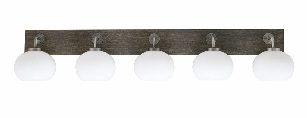 Toltec Lighting 1775-Gpdw-212 Oxbridge - 5 Light Bath Bar-9 Inches Tall And 47.75 Inches Length, Finish Color: Graphite/Painted Distressed Wood-Look Metal, Glass Color: White Muslin