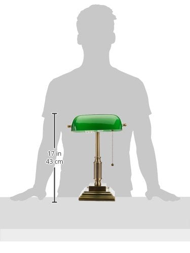 V-Light Banker's Desk Lamp, Green Glass Shade, Antique Brass Finish, Model VS688029AB