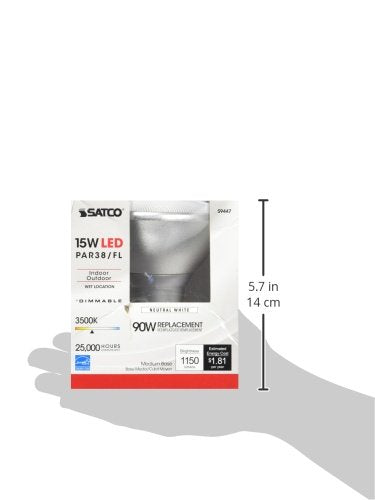 Satco S9445 Par38 Led 2700K 40' Beam Spread Medium Base Light Bulb, 15W