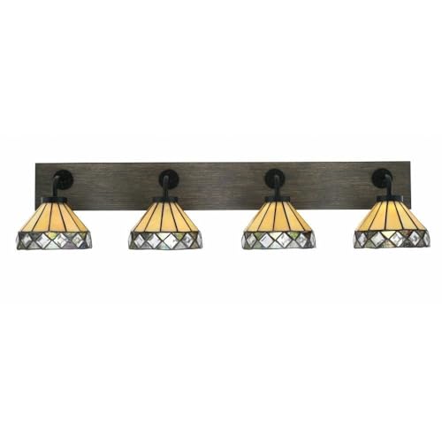 Toltec Lighting 1774-Mbdw-9405 Oxbridge - 4 Light Bath Bar-8.25 Inches Tall And 37.5 Inches Length, Finish Color: Matte Black/Painted Distressed Wood-Look Metal, Glass Color: Diamond Peak Art