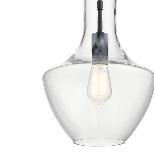 Everly 15.25 1-Light Bell Pendant With Clear Seeded Glass In Black, For A Kitchen Island, Dining Nook, Or Home Bar, (15.25 X 10.