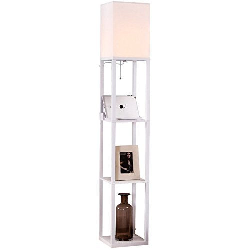 Brightech Maxwell Charger Floor Lamp with USB Ports & Outlet, Wood, Orchid White, Model MXWL-WHT