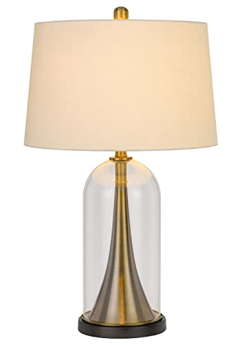 Cal 3 Way Table Lamp, Brass Glass/Metal, 17inW x 28.5inH, Hardback Taper Drum Shade, Model BO-2989TB