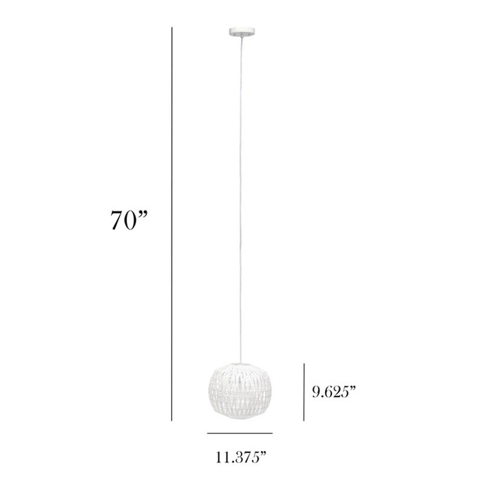 Elegant Designs Pendant Light, 1-Light Modern Bohemian, 11.38in Woven Paper Rope, White, Model PT1016-WHT