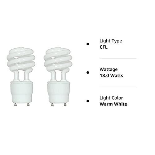 Satco Mini Spiral Compact Fluorescent Lamp 18W 2700K GU24 Base 2-Pack Warm White S8205